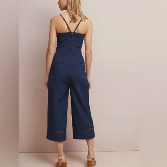 Anthropologie Adelyn Rae Cropped Wide Leg Navy Blue Jumpsuit Large H2 - Picture 2 of 8